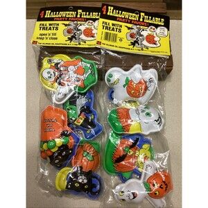 VINTAGE Ullman Halloween Fillable Plastic Party Favors Treat Boxes 2 Sealed Sets